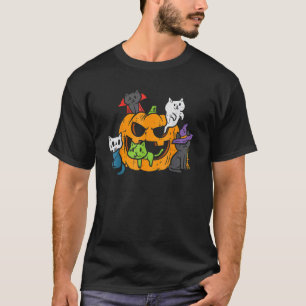 Camiseta Vampiro Fantasma Zumbi Bruxa Gatos Em Abóbora Fofo
