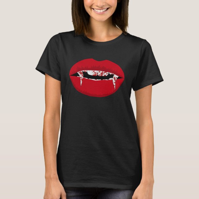 Camiseta Vampiro sangrento Lip assustador Halloween Horror  (Frente)