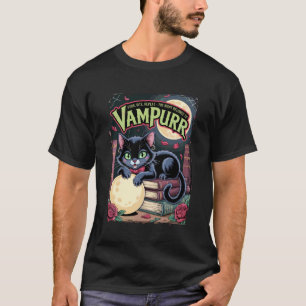 Camiseta Vampurr Gato Preto Divertido Halloween Lua Gótico