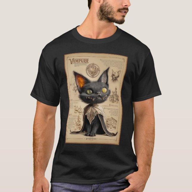 Camiseta Vampurr: Vampire Cat Bestiary Illustration (Frente)