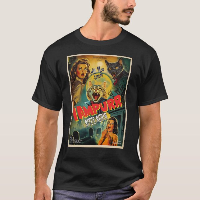Camiseta Vampurr Vampire Cat- retro horror poster (Frente)