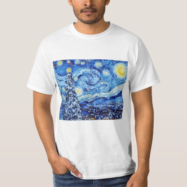 Camiseta Van Gogh - A Noite Estrelada - Arte Branca de Nata (Frente)