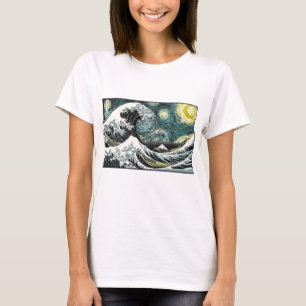 Camiseta Van Gogh a noite estrelado - Hokusai a grande onda