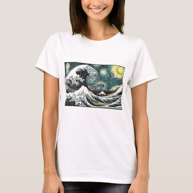Camiseta Van Gogh a noite estrelado - Hokusai a grande onda (Frente)