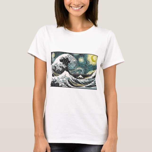 Camiseta Van Gogh a noite estrelado - Hokusai a grande onda (Frente)