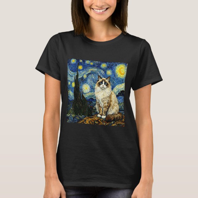 Camiseta Van Gogh Art Starry Night - Funny Ragdoll Cat Arti (Frente)