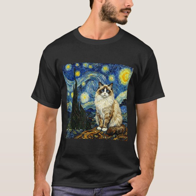 Camiseta Van Gogh Art Starry Night - Funny Ragdoll Cat Arti (Frente)