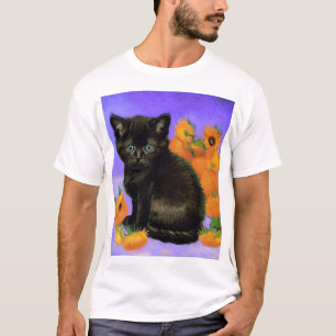 Camiseta Van Gogh Black Kitten com Girassóis
