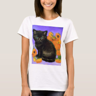 Camiseta Van Gogh Black Kitten com Girassóis