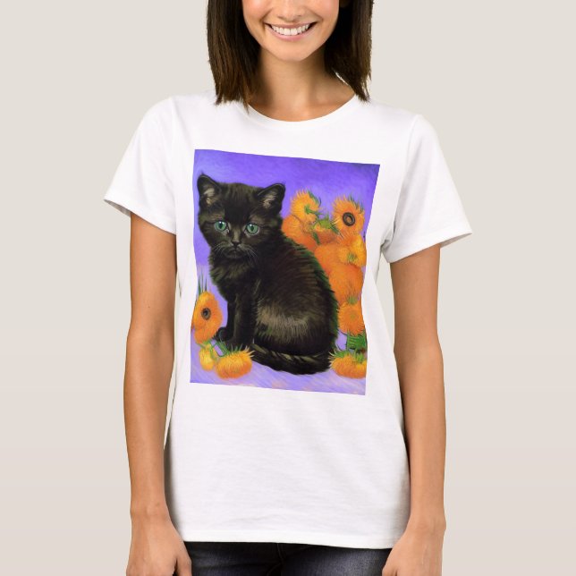 Camiseta Van Gogh Black Kitten com Girassóis (Frente)