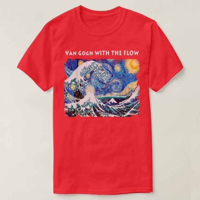 Camiseta Van Gogh com o Fluxo Starry Night e Excelente Wave (Frente do Design)