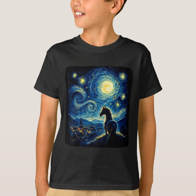 Camiseta Van Gogh Cowgirl Horse Starry Funny Night Horses L (Frente)