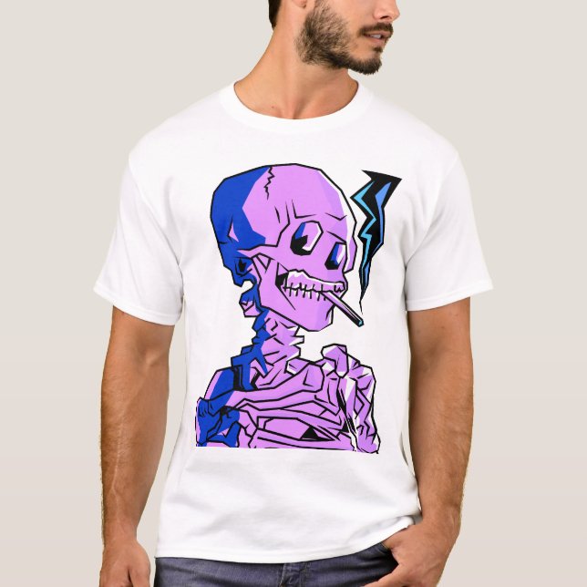 Camiseta Van Gogh, Esqueleto com um cigarro aceso (Frente)