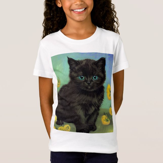 Camiseta Van Gogh Gato Preto Flores Amarelas (Frente)