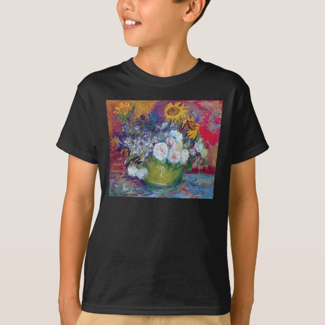 Camiseta Van Gogh - Natureza-Morta com Rosas e Girassóis (Frente)
