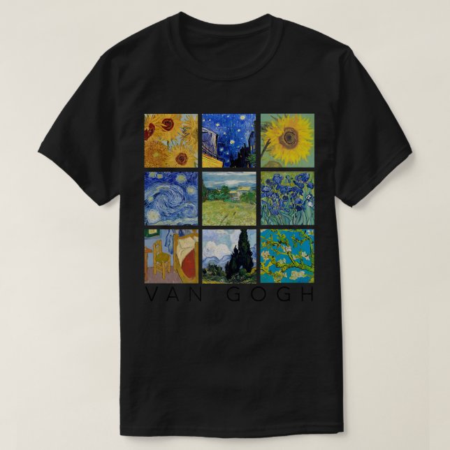 Camiseta Van Gogh Painting Collage with Starry Night and Su (Frente do Design)