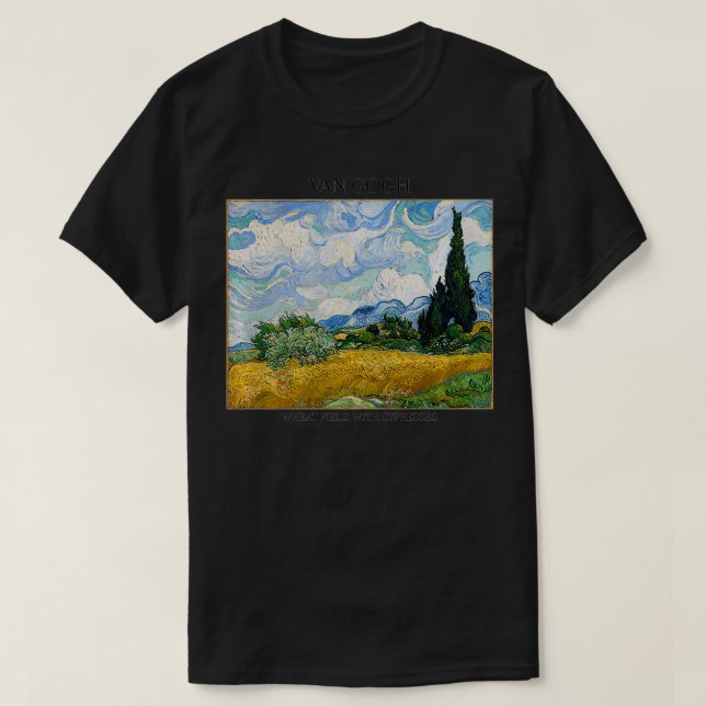 Camiseta Van Gogh pintando campo de trigo com ciprestes fin (Frente do Design)