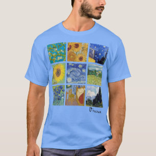 Camiseta Van Gogh pintura colagem com girassóis e estrelas