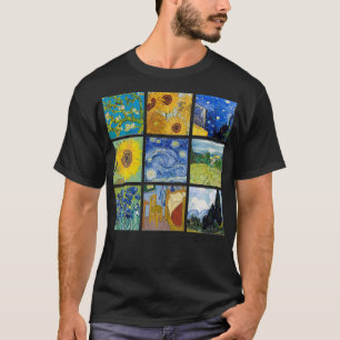 Camiseta Van Gogh pintura colagem com girassóis e estrelas