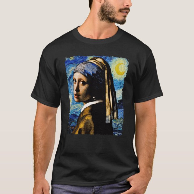 Camiseta Van Gogh Starry Night and Girl With a Pearl Earrin (Frente)