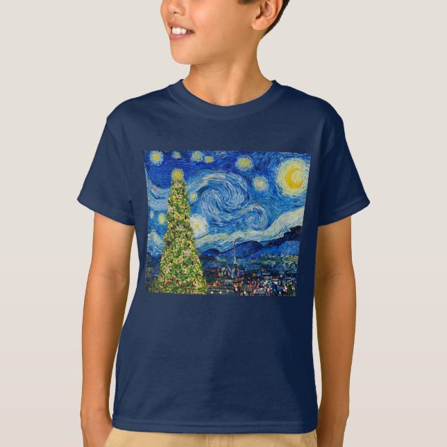 Camiseta Van Gogh Starry Night - Árvore de Natal (Frente)