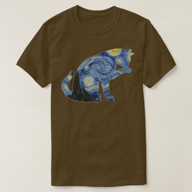 Camiseta Van Gogh Starry Night Cat Art Van Gogh Painting Ae (Frente do Design)