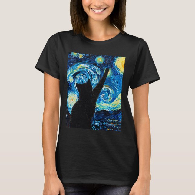 Camiseta Van Gogh Starry Night Cat Kitten (Frente)