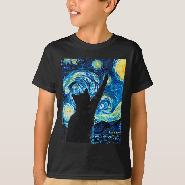 Camiseta Van Gogh Starry Night Cat Kitten (Frente)