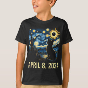 Camiseta Van Gogh Starry Night Cat Total Eclipse Solar Apri