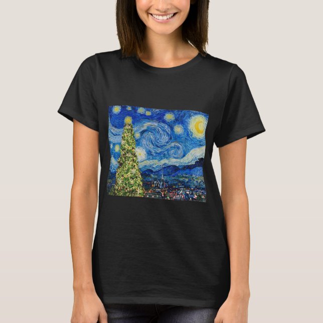 Camiseta Van Gogh Starry Night - Hoodie da Árvore de Natal (Frente)