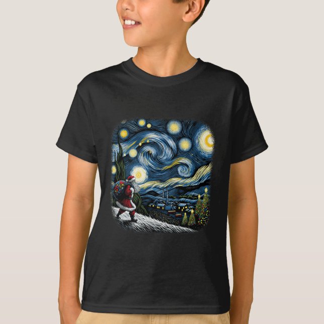 Camiseta Van Gogh Starry Night Papais noeis Natal Snowy (Frente)