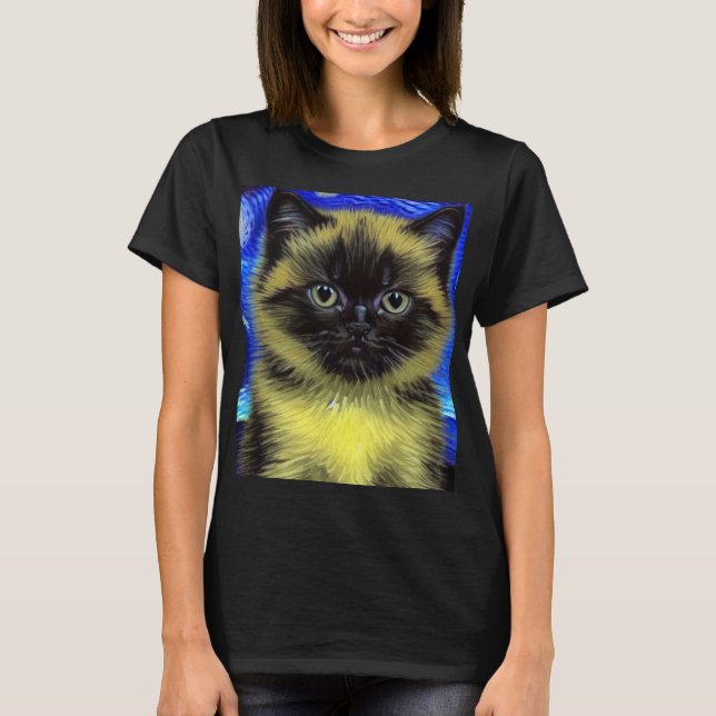 Camiseta Van Gogh Starry Night Siamese Cat (Frente)