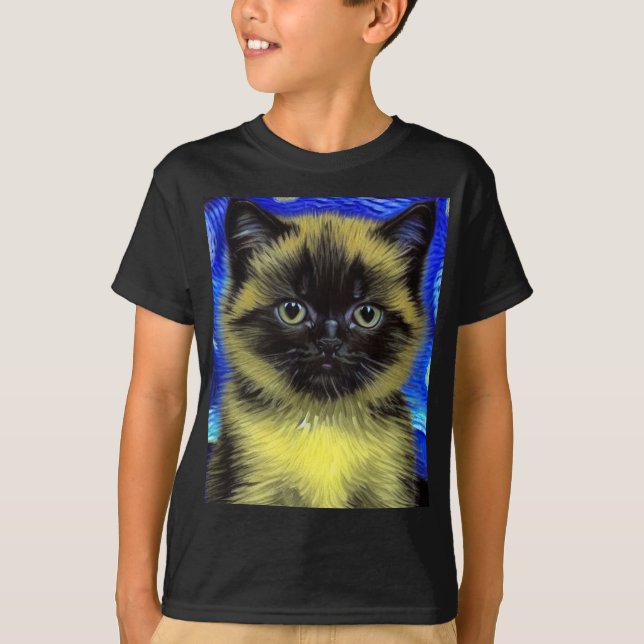 Camiseta Van Gogh Starry Night Siamese Cat (Frente)