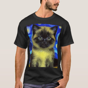 Camiseta Van Gogh Starry Night Siamese Cat