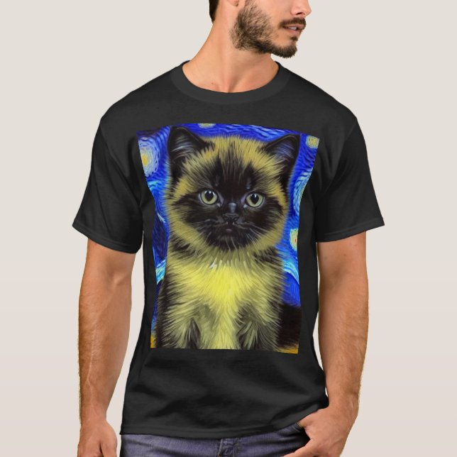 Camiseta Van Gogh Starry Night Siamese Cat (Frente)