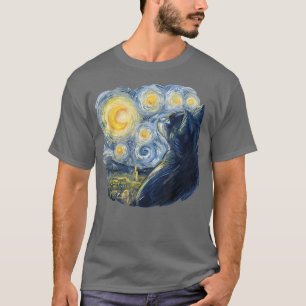 Camiseta Van Gogh Starry Night Sky Cat Painting Aesthetic A