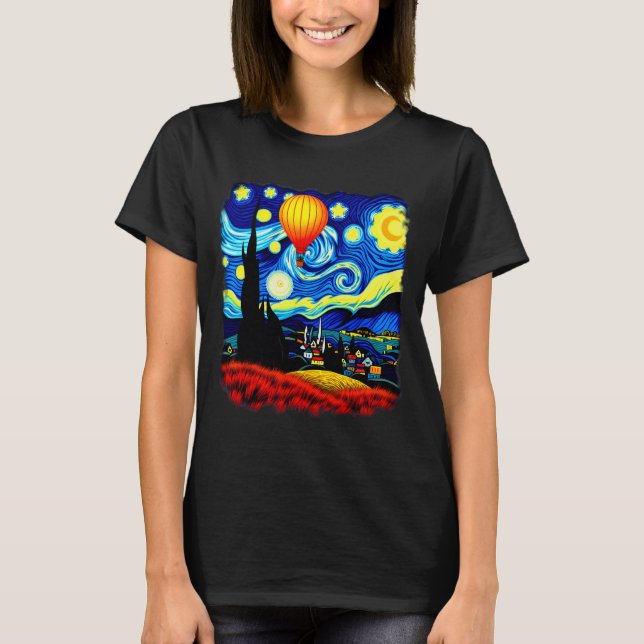 Camiseta Van Gogh Style Hot Air Balloon Starry Night  (Frente)