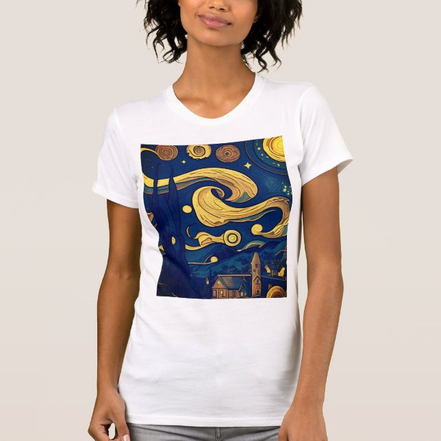 Camiseta Van Gogh Tshirt, Onda Estelar Gerada por AI (Frente)