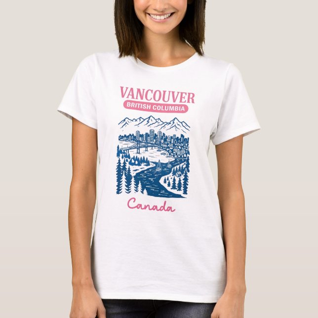Camiseta Vancouver BC Canadá Arte da Cidade com Céu Pastel  (Frente)