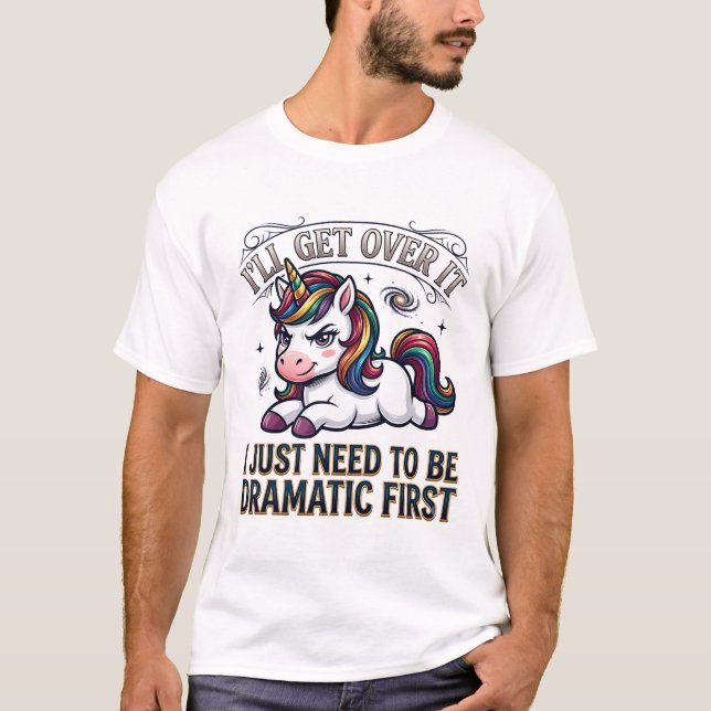 Camiseta Vão Superar Isso Dramático Arco-íris Unicórnio Gal (Frente)
