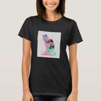 Camiseta Vaperwave Aesthetic Glitch Cat Retrowave Synthwave