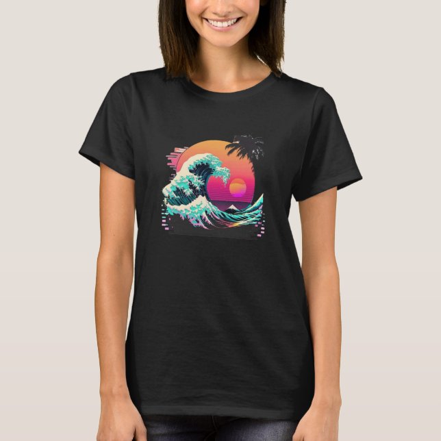 Camiseta Vaperwave Aesthetic Glitch Great Wave Retrowave Sy (Frente)