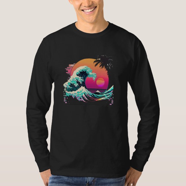Camiseta Vaperwave Aesthetic Glitch Great Wave Retrowave Sy (Frente)
