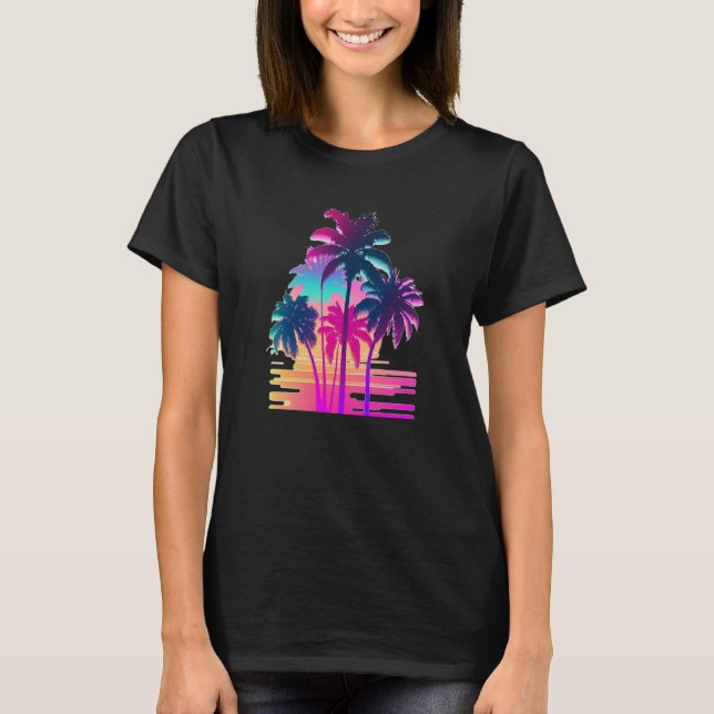 Camiseta Vaperwave Aesthetic Glitch Palm Retrowave Synthwav (Frente)