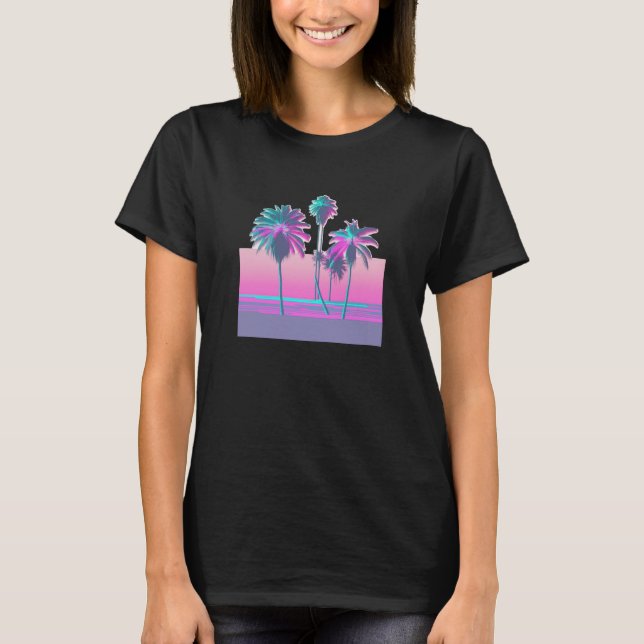 Camiseta Vaperwave Aesthetic Glitch Palm Retrowave Synthwav (Frente)