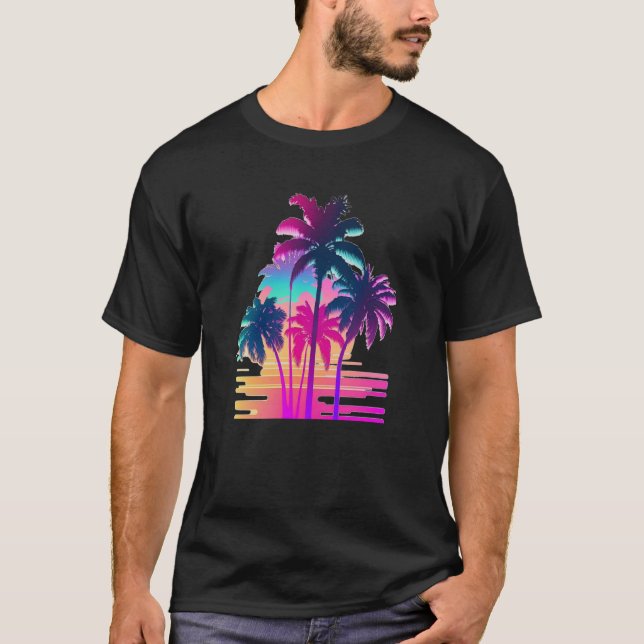 Camiseta Vaperwave Aesthetic Glitch Palm Retrowave Synthwav (Frente)