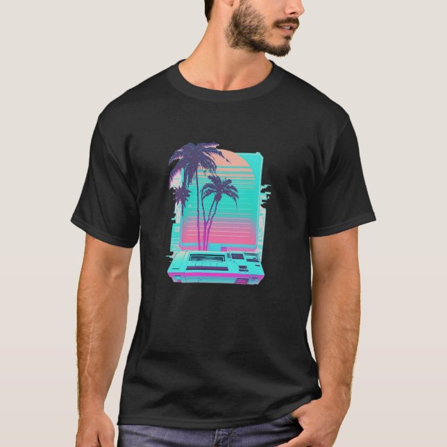 Camiseta Vaperwave Aesthetic Glitch Palm Tree Retrowave Syn (Frente)