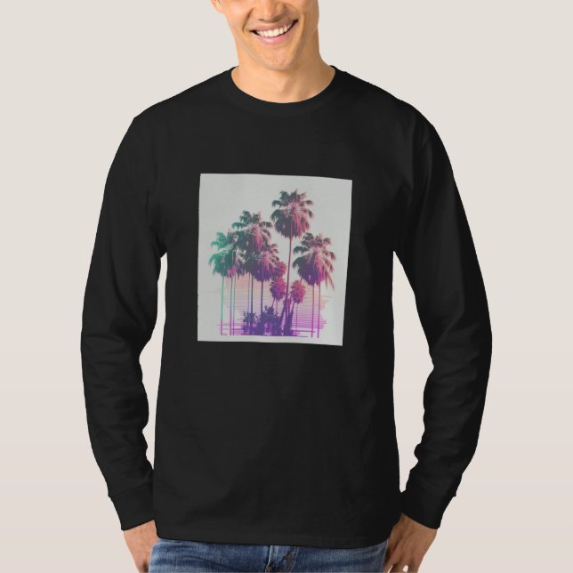 Camiseta Vaperwave Aesthetic Glitch Palm Tree Retrowave Syn (Frente)