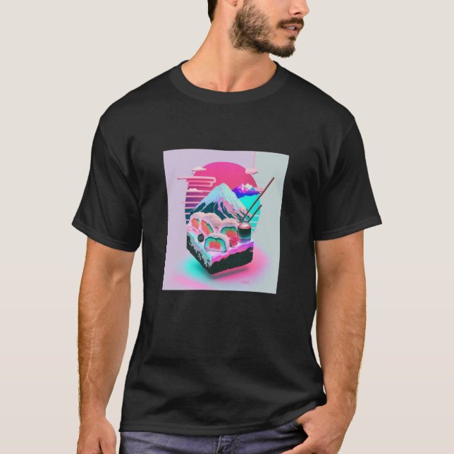 Camiseta Vaperwave Aesthetic Glitch Sushi Retrowave Synthwa (Frente)