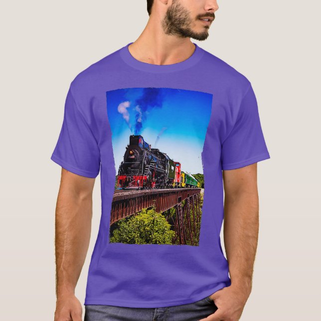 Camiseta Vapor Locomotivas Train Railroad Model RainForest (Frente)